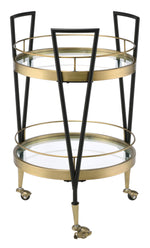 Vries Clear Glass/Black & Gold Metal Serving Cart