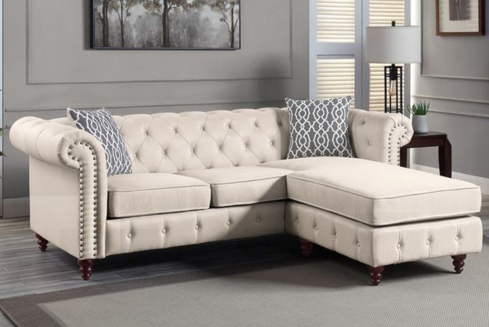 Waldina 2-Pc Beige Fabric Reversible Sectional Sofa