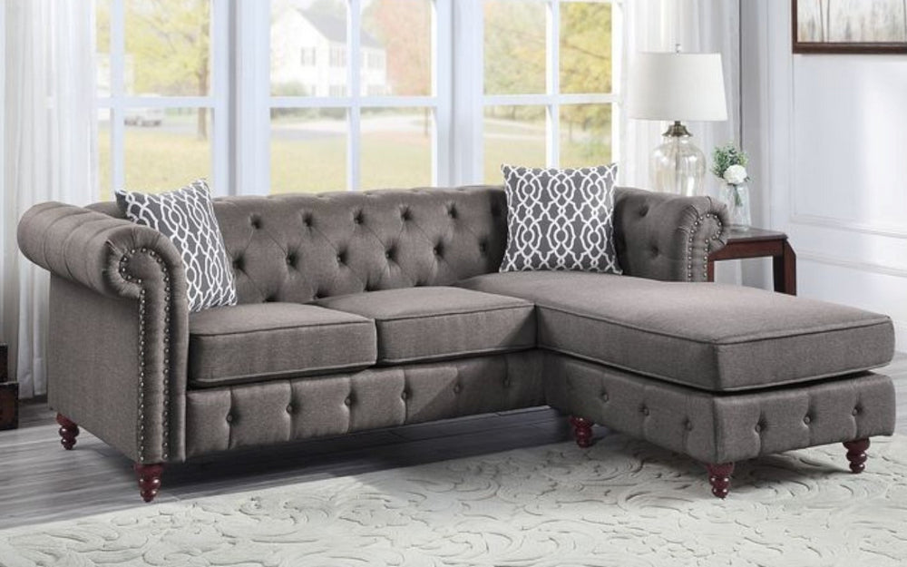 Waldina 2-Pc Brown Fabric Reversible Sectional Sofa