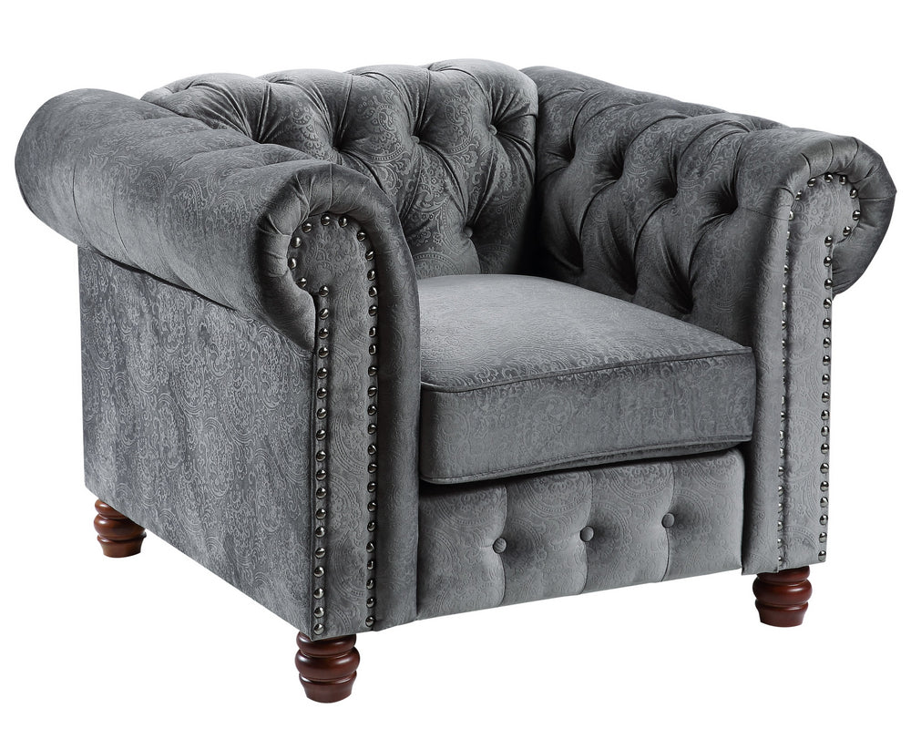 Welwyn Dark Gray Velvet Fabric Tufted Chair