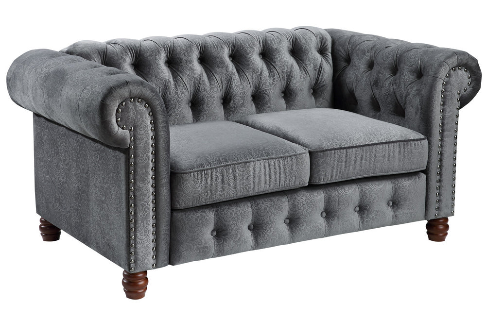 Welwyn Dark Gray Velvet Fabric Tufted Loveseat