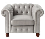 Welwyn Gray Velvet Fabric Tufted Chair