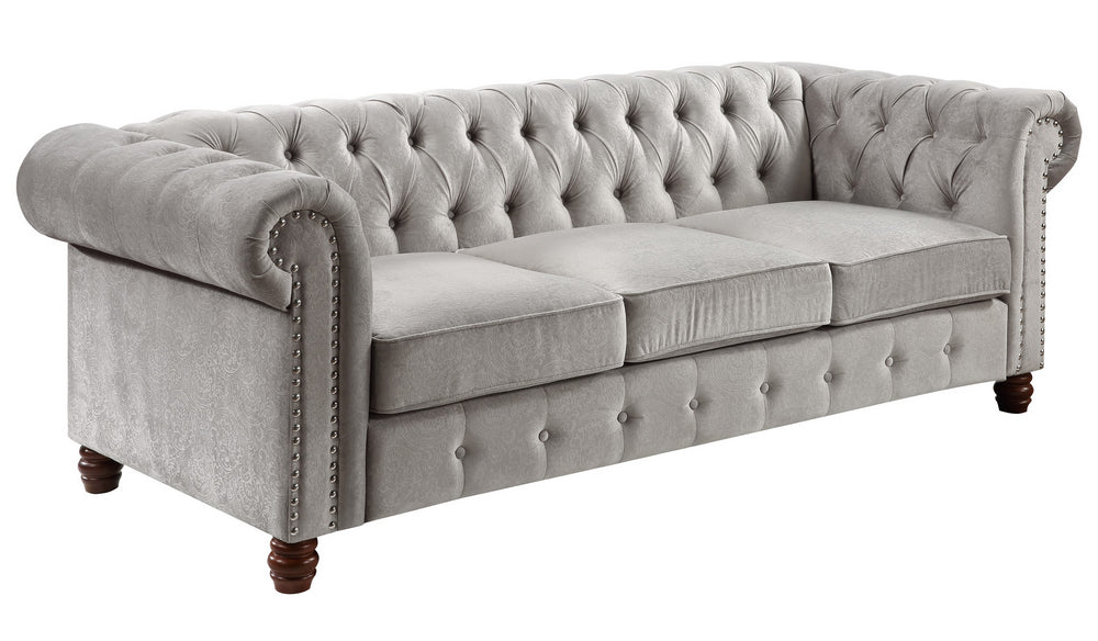 Welwyn Gray Velvet Fabric Tufted Sofa (Oversized)