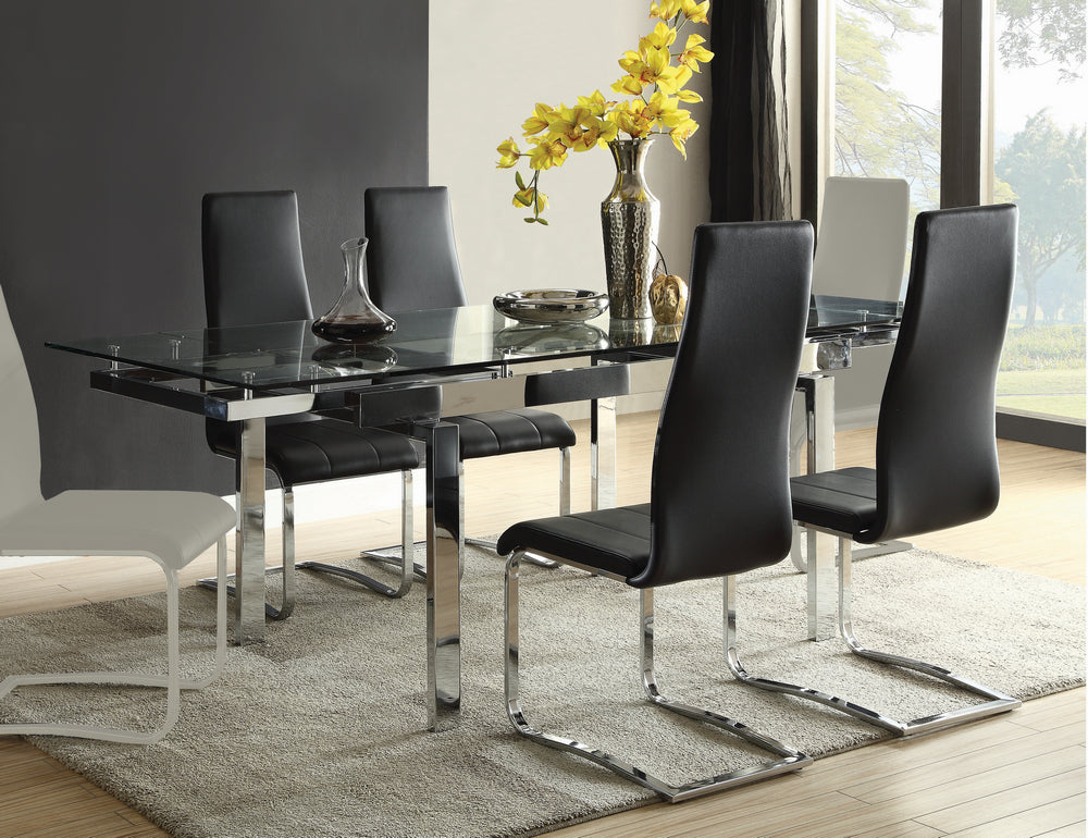 Wexford 5-Pc Clear/Chrome Dining Table Set with Black Chairs