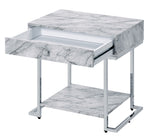 Wither White Faux Marble Print Wood/Chrome Metal Accent Table