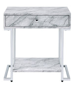 Wither White Faux Marble Print Wood/Chrome Metal Accent Table