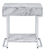 Wither White Faux Marble Print Wood/Chrome Metal Accent Table