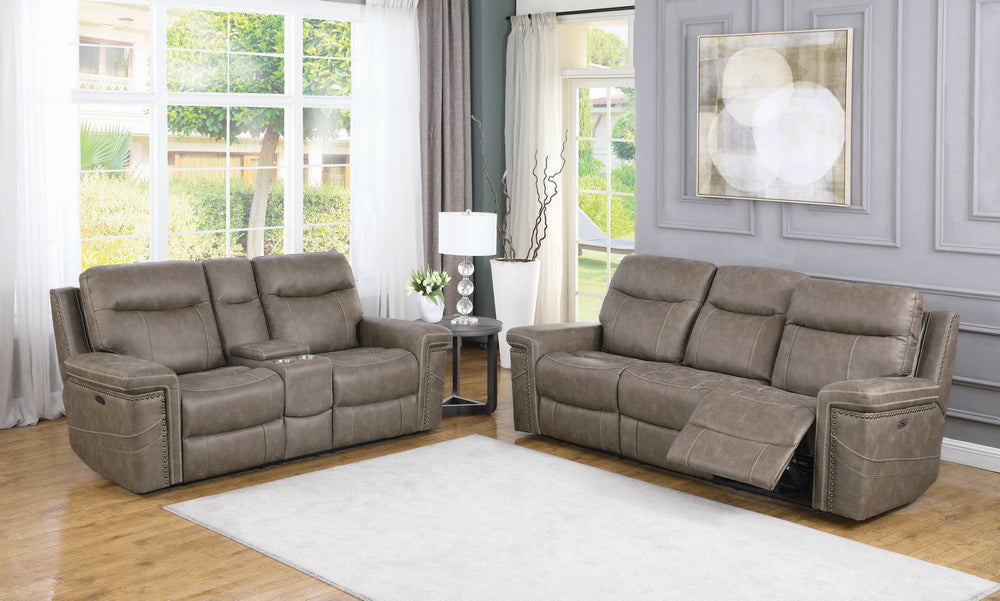 Wixom 2-Pc Taupe 2xPower Recliner Sofa Set (Oversized)