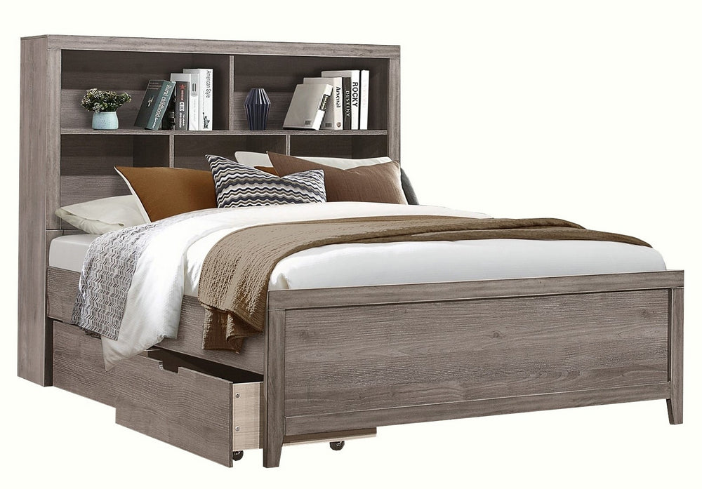 Woodrow Gray Full Bed w/Bookcase Headboard & Drawers