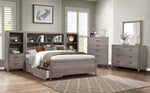 Woodrow Gray Queen Bed w/Bookcase Headboard & Drawers