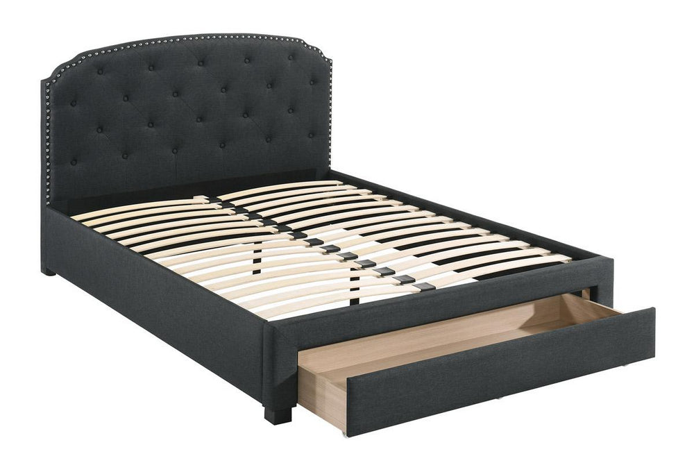 Wynry Charcoal Linen Fabric Queen Platform Storage Bed