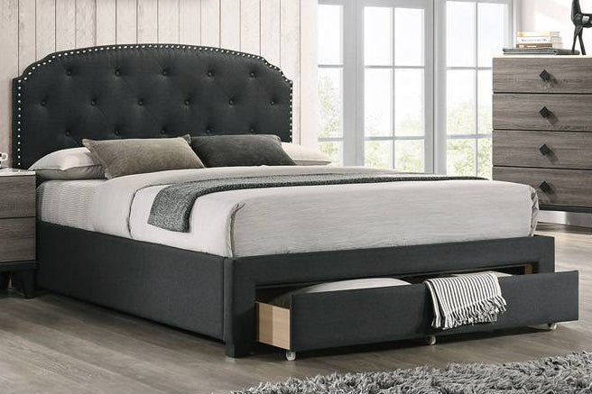 Wynry Charcoal Linen Fabric Queen Platform Storage Bed