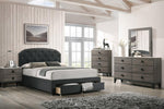 Wynry Charcoal Linen Fabric Twin Platform Storage Bed