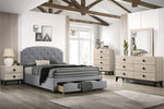 Wynry Light Grey Linen Fabric Queen Platform Storage Bed