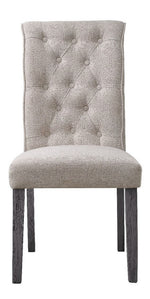 Yabeina 2 Beige Linen/Gray Wood Button Tufted Side Chairs