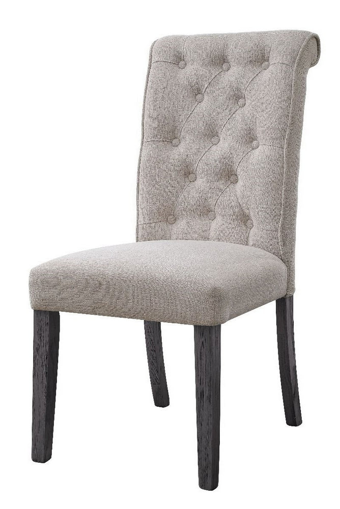 Yabeina 2 Beige Linen/Gray Wood Button Tufted Side Chairs