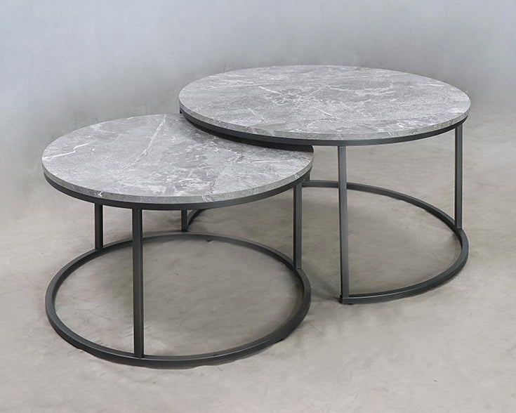 Yaretzi 2-Pc Grey Faux Marble/Gunmetal Nesting Table Set