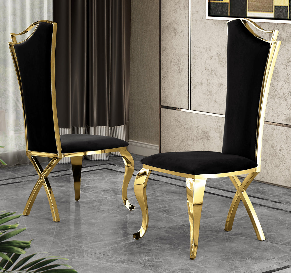 Yasmeen 2 Black Velvet/Gold Metal Side Chairs
