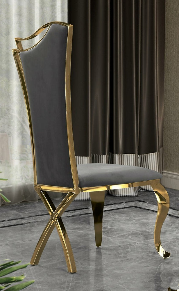 Yasmeen 2 Dark Gray Velvet/Gold Metal Side Chairs