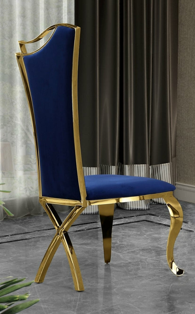 Yasmeen 2 Navy Blue Velvet/Gold Metal Side Chairs