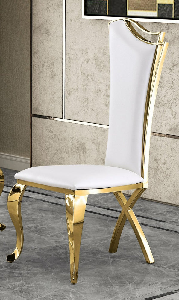 Yasmeen 2 White Faux Leather/Gold Metal Side Chairs