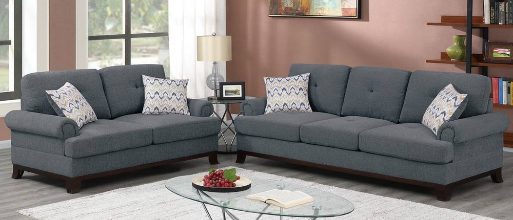 Yasmine 2-Pc Ash Grey Chenille Sofa Set