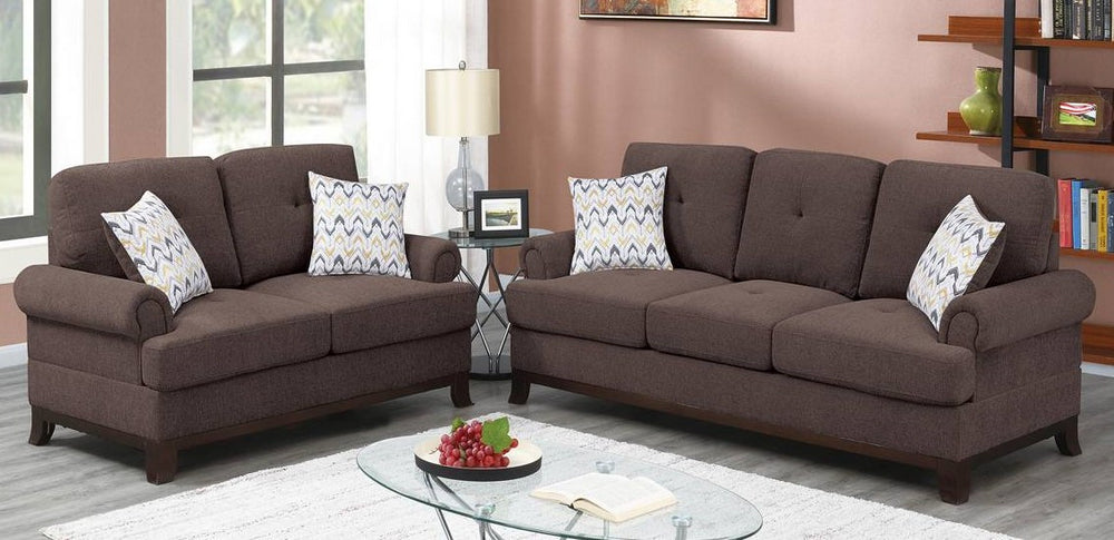 Yasmine 2-Pc Dark Coffee Chenille Sofa Set