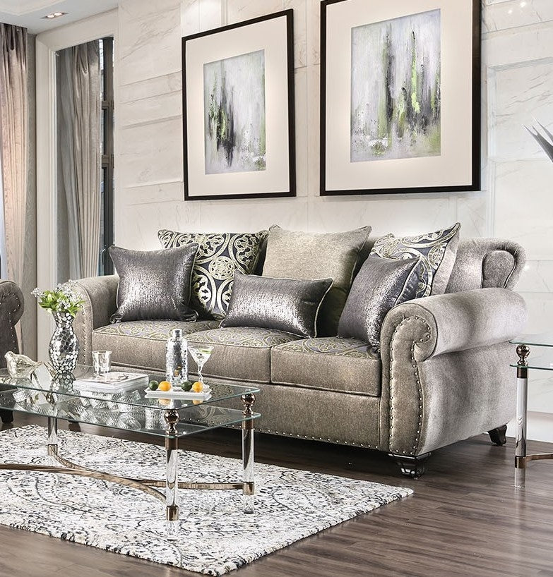Sinatra Silver Sofa w/ Rolled Arms (Oversized)