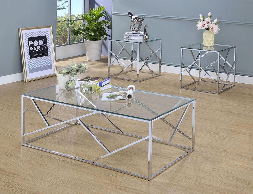 Pamplona 3-Pc Chrome Glass/Metal Table Set