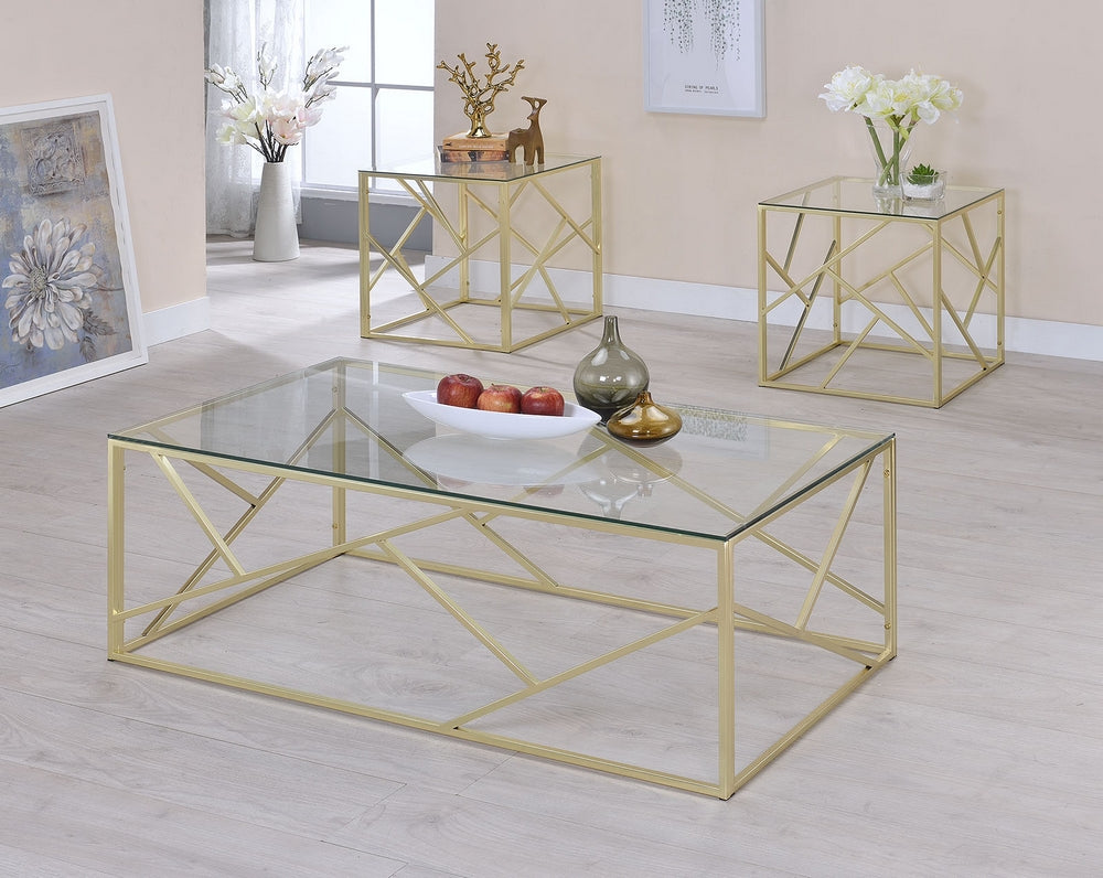 Pamplona 3-Pc Gold Glass/Metal Table Set