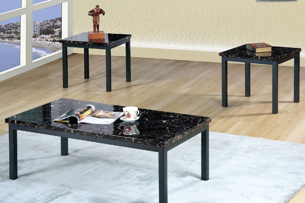 Ashton 3-Pc Glossy Finish Faux Marble/Metal Table Set