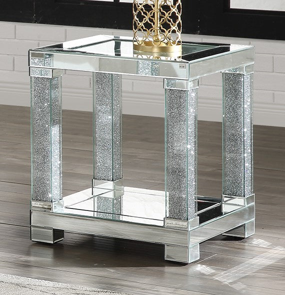 Noralie Mirrored Square End Table with Bottom Shelf