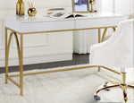 Lightmane White High Gloss Wood/Gold Metal Writing Desk