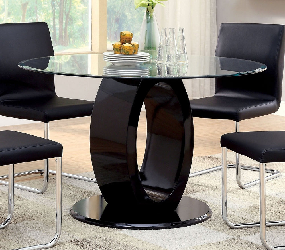 Lodia Black Wood/Glass Round Dining Table