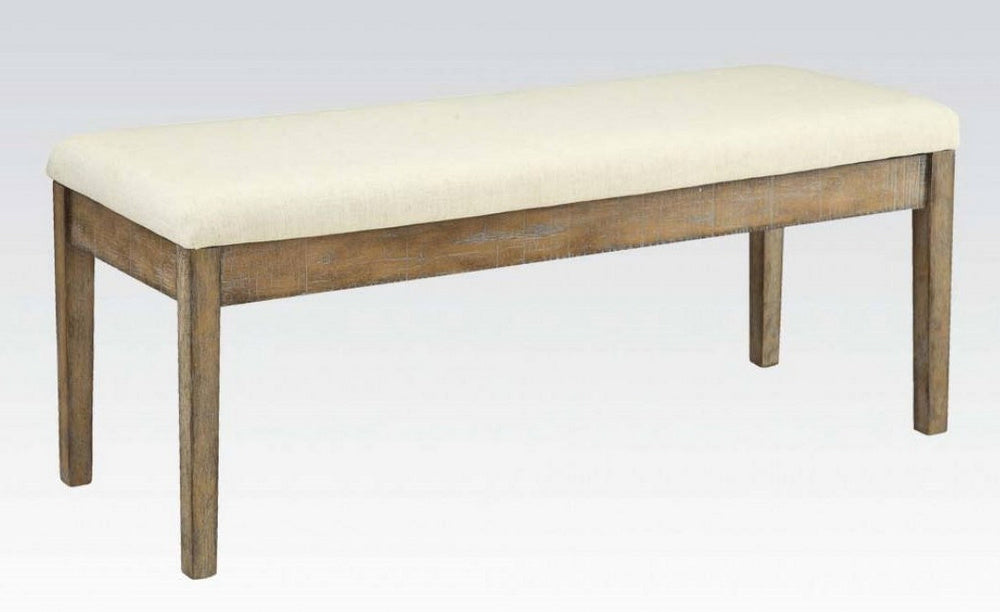 Claudia Beige Linen/Salvage Brown Wood Bench