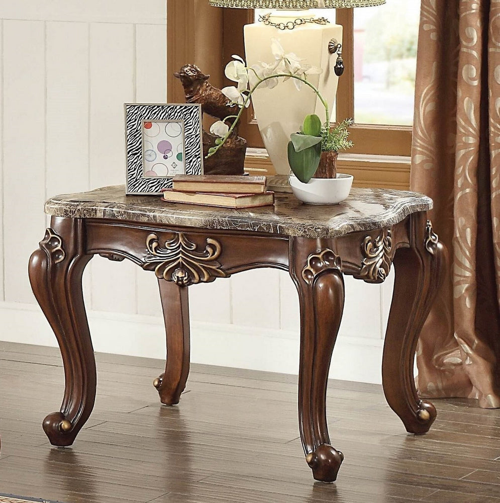 Shalisa Walnut Finish Wood/Marble Top End Table