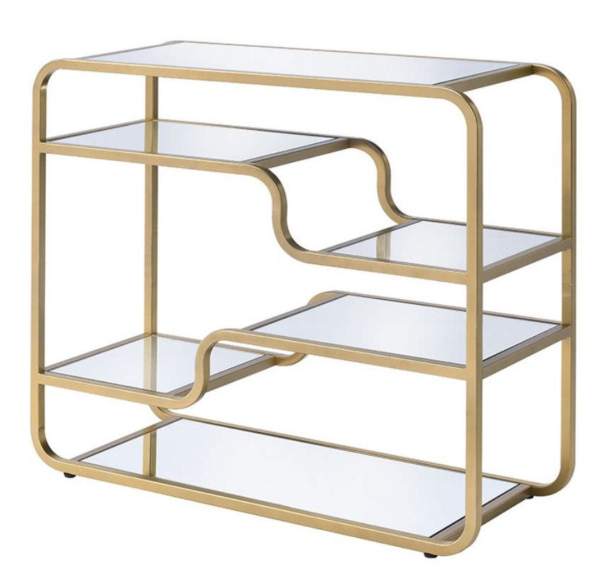 Astrid Gold Finish Metal/Mirror 4-Tier Sofa Table