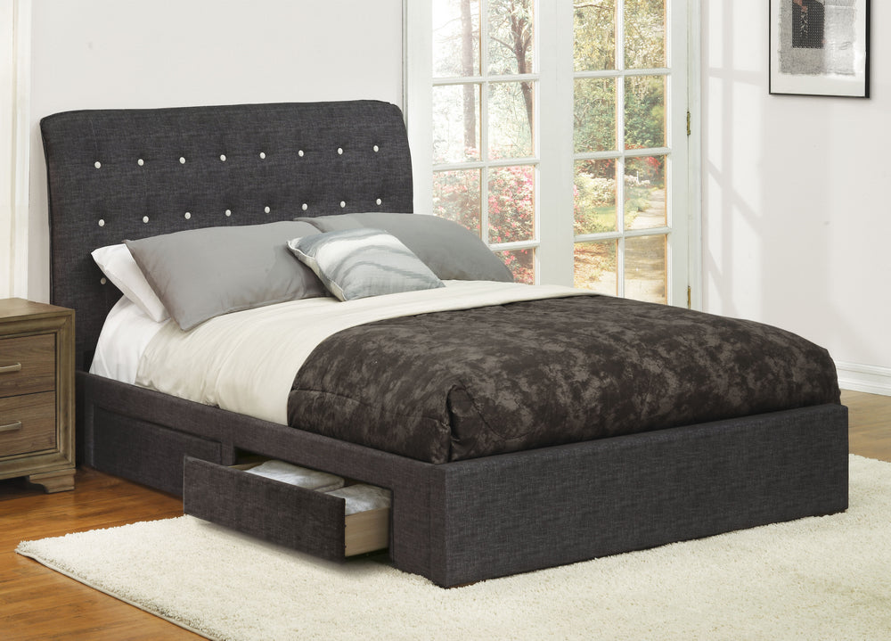 Drorit Dark Gray Fabric Queen Bed with 4 Storage Drawers