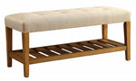 Charla Beige Fabric/Oak Wood Bench with Shelf