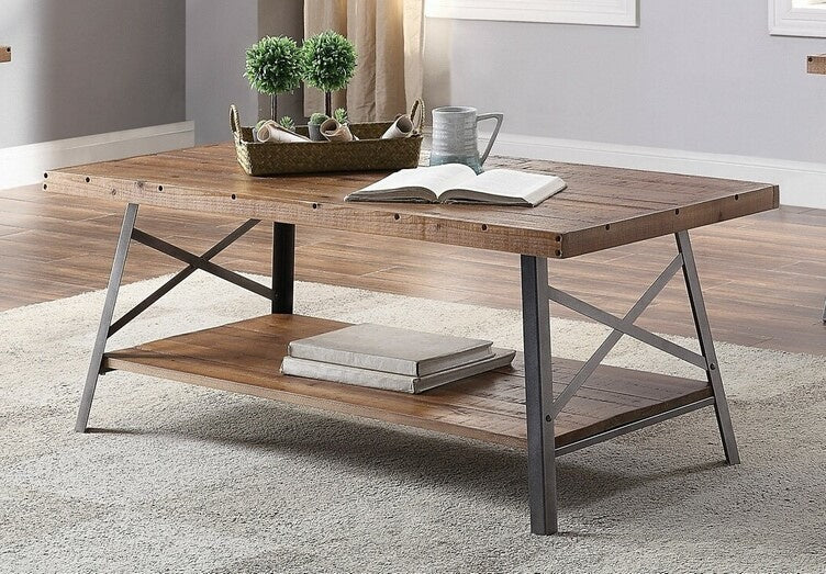 Ikram Weathered Oak Wood/Sandy Black Metal Coffee Table