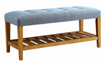 Charla Blue Fabric/Oak Wood Bench with Shelf