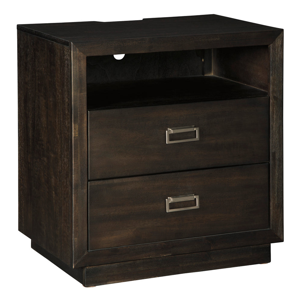 Hyndell Dark Brown Wood 2-Drawer Nightstand