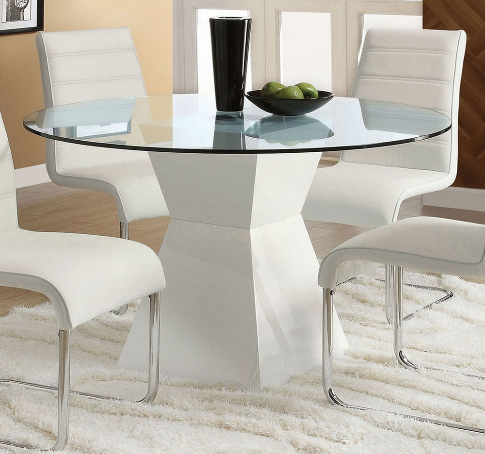 Mauna White Wood/Glass Round Dining Table