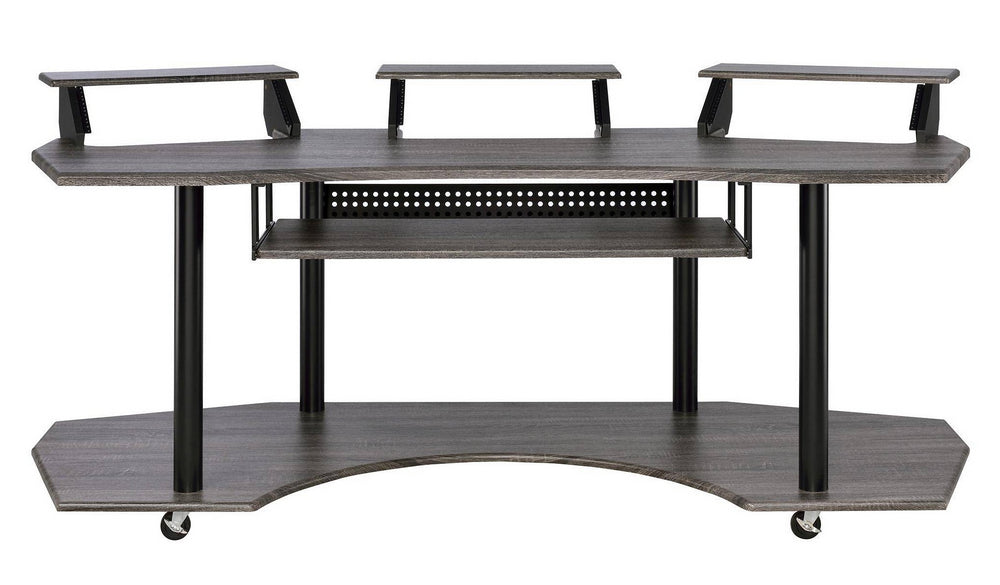 Eleazar Black Oak Wood/Metal Computer Desk with 3 Stands