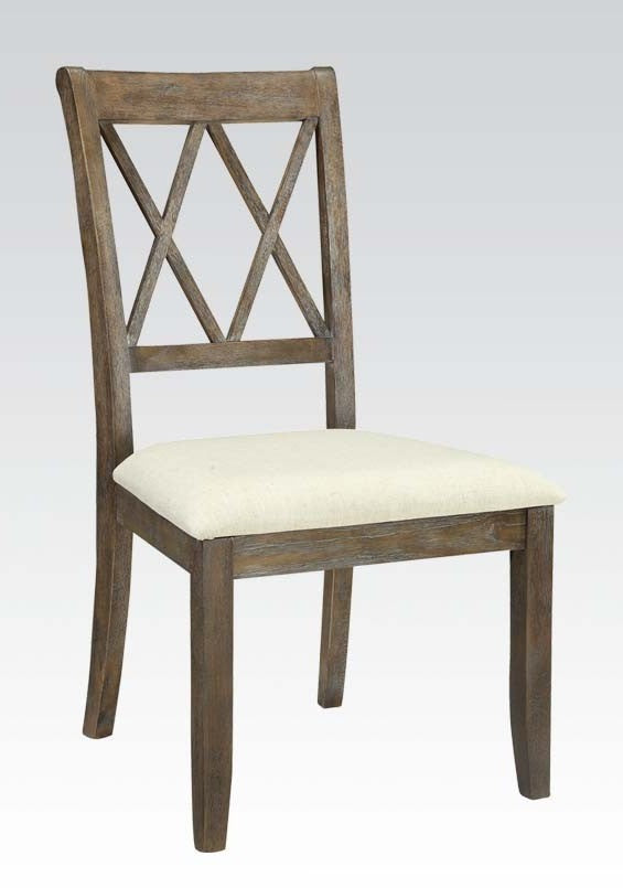 Claudia 2 Beige Linen/Salvage Brown Wood Side Chairs