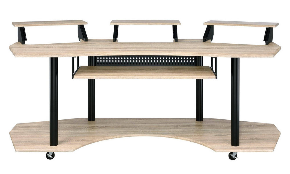 Eleazar Natural Oak Wood/Metal Computer Desk with 3 Stands – Aetna Stores