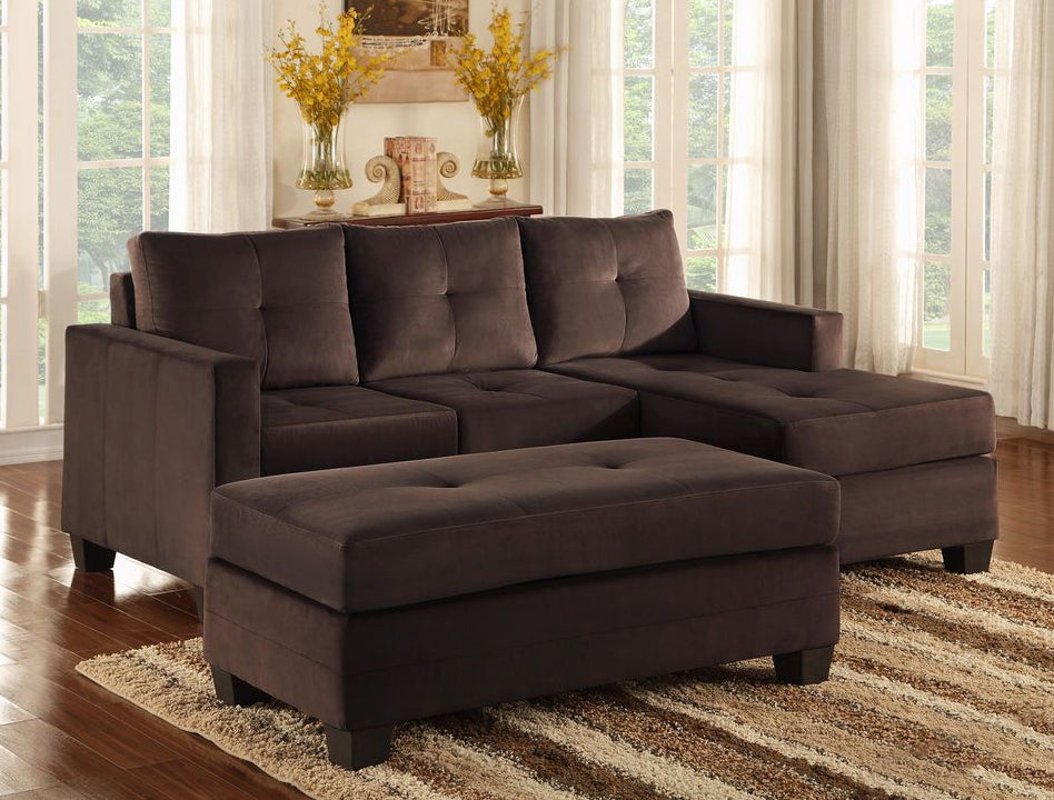 Phelps Coffee Microfiber Reversible Sectional w/Ottoman