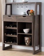 Mandy Walnut Oak Wood Wine Cabinet with 2 Drawers