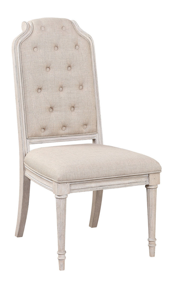 Wynsor 2 Fabric/Antique Champagne Wood Side Chairs