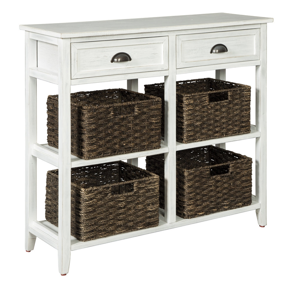 Oslember White Sofa Table with Baskets